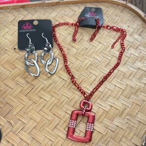 Paparazzi Bold Red and Silver Jewelry Set